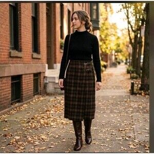 Women’s Embassy Row Pure Wool Wrap Skirt Brown Black